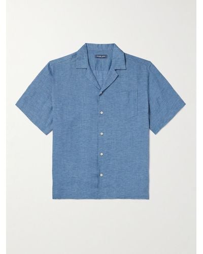 Frescobol Carioca Camicia in lino con colletto aperto Angelo - Blu
