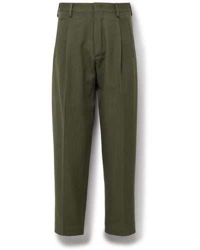Incotex Slim-fit Tapered Pleated Virgin Wool And Cotton-blend Pants - Green