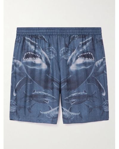 Burberry Shorts a gamba dritta in twill di seta stampato - Blu