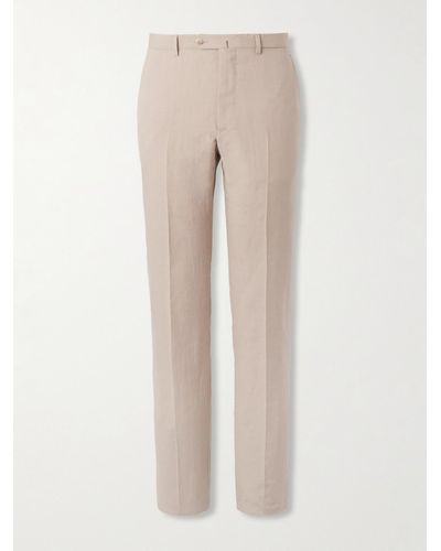 Caruso Slim-fit Tapered Slub Silk And Linen-blend Suit Trousers - Natural