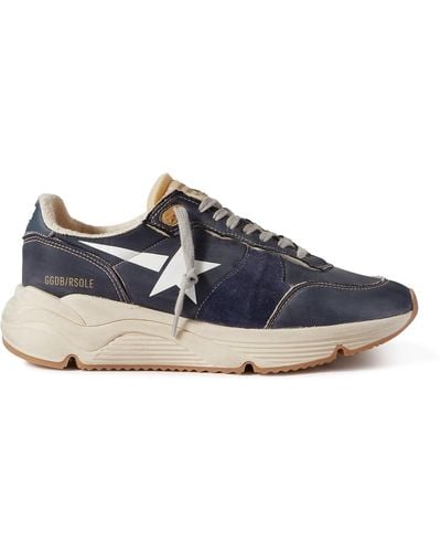 Golden Goose Running Sole Distressed Suede-trimmed Nylon Sneakers - Blue