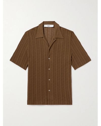 Séfr Suneham Camp-collar Pointelle-knit Organic Cotton-blend Shirt - Brown