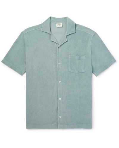 Hartford Camp-collar Garment-dyed Cotton-terry Shirt - Blue