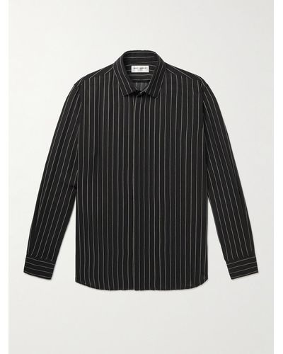 Saint Laurent Pinstriped Silk-georgette Shirt - Black