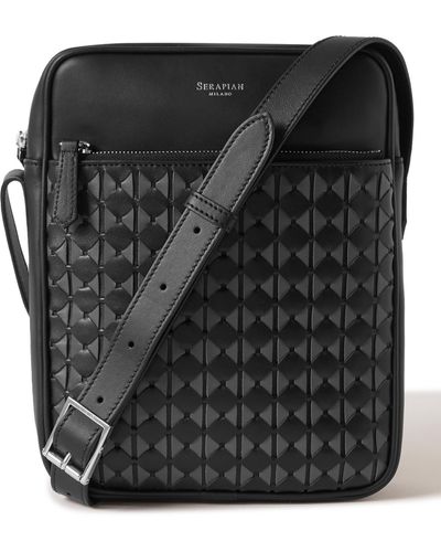 Serapian Mosaico Leather Messenger Bag - Black
