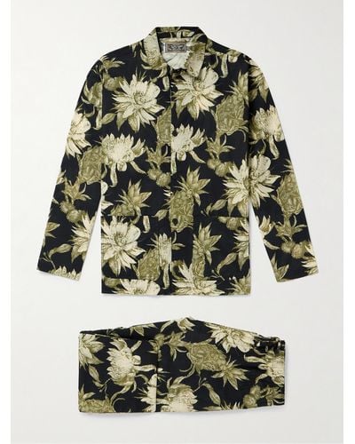 Desmond & Dempsey Printed Cotton Pyjama Set - Green