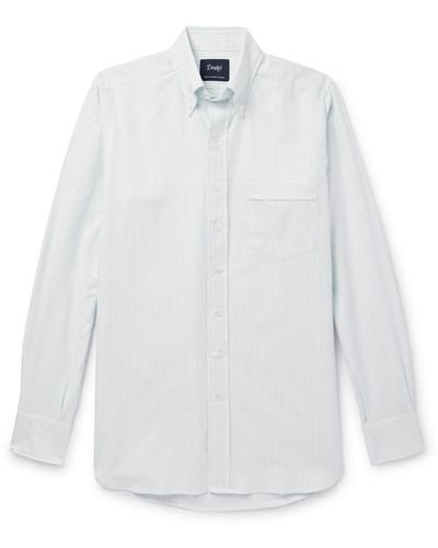 Drake's Button-down Collar Striped Cotton Oxford Shirt - White
