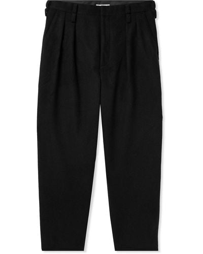 WTAPS Tapered Straight-leg Pleated Brushed Wool-blend Pants - Black