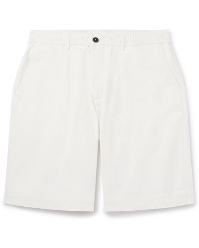 Universal Works Straight-leg Pleated Cotton-twill Shorts - White