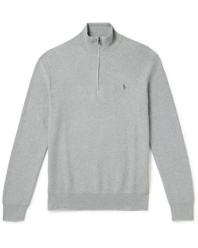 Polo Ralph Lauren Logo-embroidered Honeycomb-knit Cotton Half-zip Sweater - Gray