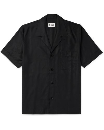 CDLP Convertible-collar Tm Lyocell Poplin Pajama Shirt - Black