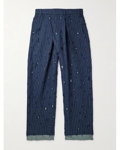 Acne Studios Straight-leg Distressed Pinstriped Woven Pants - Blue