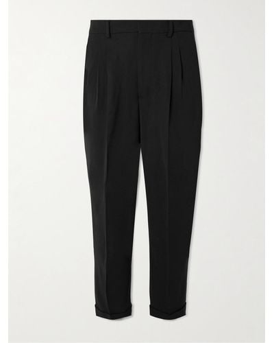 Ami Paris Tapered Cropped Pleated Twill Trousers - Black