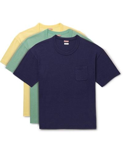 Visvim Sublig Jumbo Three-pack Cotton-blend Jersey T-shirts - Blue