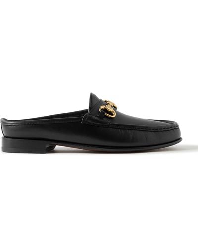 Yuketen Ischia Horsebit Leather Backless Loafers - Black