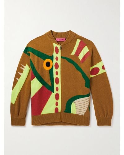The Elder Statesman Sealife Jacquard-knit Cashmere Zip-up Sweater - Brown