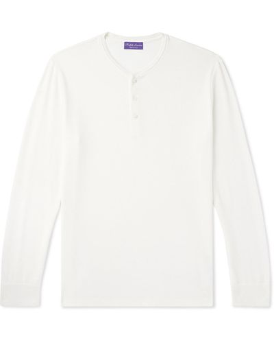 Ralph Lauren Purple Label Waffle-knit Cotton And Silk-blend T-shirt - White