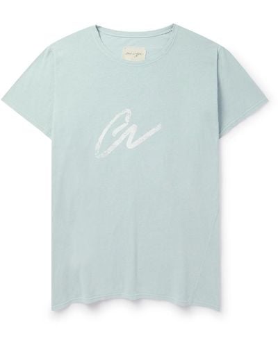 Greg Lauren Logo-print Cotton-jersey T-shirt - Blue