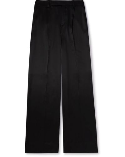 Saint Laurent Wide-leg Pleated Silk-satin Pants - Black