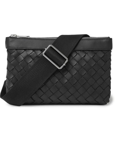 Bottega Veneta Intrecciato Leather Messenger Bag - Black