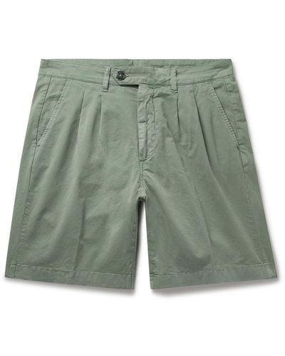 Canali Straight-leg Pleated Cotton-blend Twill Bermuda Shorts - Green