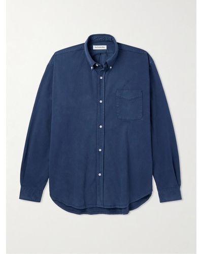 Frankie Shop Sinclair Button-down Collar Cotton-blend Twill Shirt - Blue