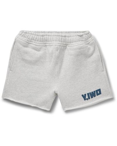 Y,IWO Straight-leg Logo-print Cotton-jersey Shorts - Gray