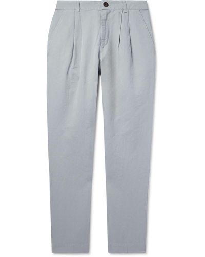 MR P. Steve Straight-leg Pleated Organic Cotton And Linen-blend Twill Pants - Gray