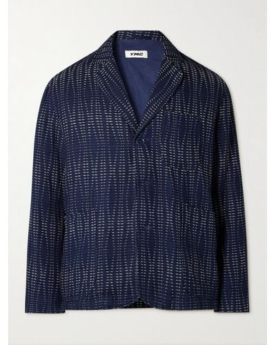YMC Giacca in misto cotone e lana punto Sashiko tinta indaco Scuttler - Blu