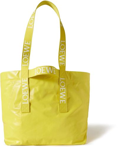 Loewe Webbing-trimmed Crinkled-leather Tote Bag - Yellow