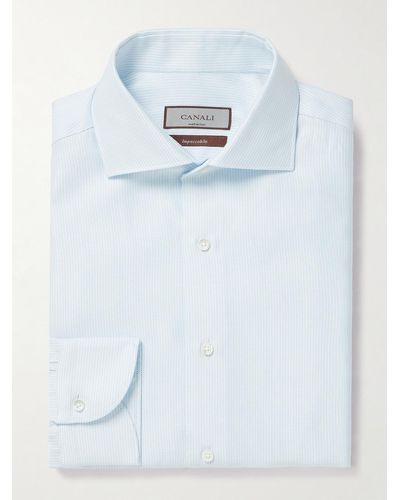 Canali Hemd aus Jacquard aus einer Baumwoll-Leinenmischung - Blau