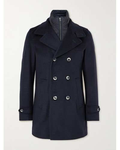Herno Brushed Wool And Cashmere-blend Peacoat - Blue
