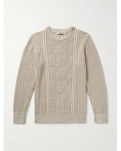 Inis Meáin Pullover in lino a trecce Aran - Bianco