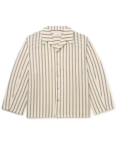 LE17SEPTEMBRE Camp-collar Striped Crocheted Cotton Shirt - Natural