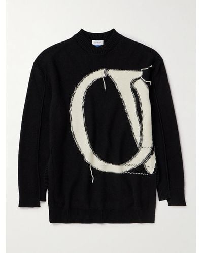 Off-White c/o Virgil Abloh Pullover oversize in lana effetto consumato con logo a intarsio - Nero