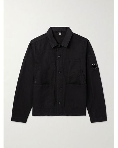 C.P. Company Logo-appliquéd Cotton And Linen-blend Overshirt - Black