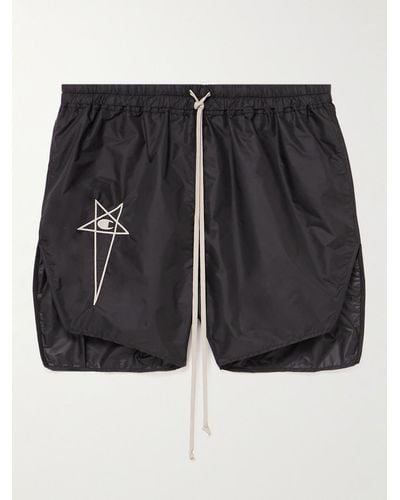Rick Owens Champion Dolphin Straight-leg Embroidered Recycled-shell Shorts - Black