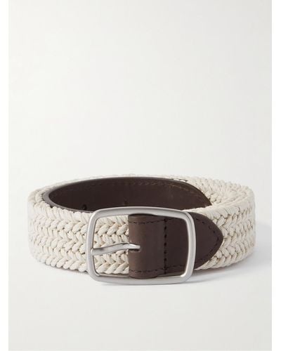 Loro Piana 3cm Leather-trimmed Woven Cotton Belt - Natural