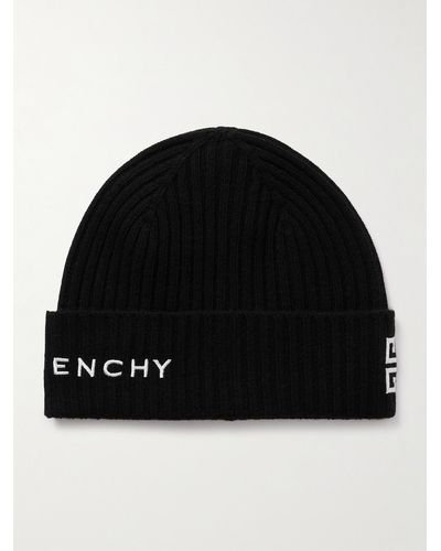 Givenchy Logo-embroidered Ribbed Wool And Cashmere-blend Beanie - Black