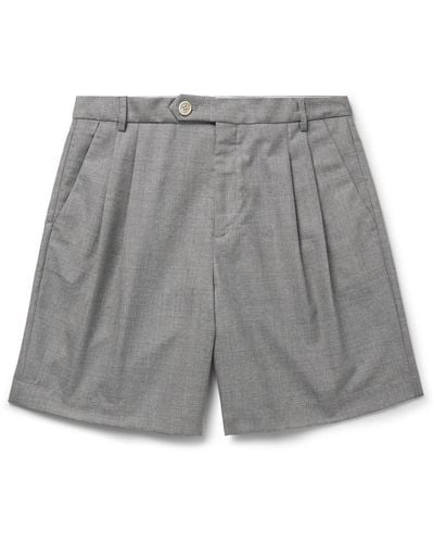 Brunello Cucinelli Straight-leg Pleated Virgin Wool Bermuda Shorts - Gray
