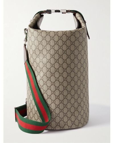 Gucci Bowling-Tasche aus beschichtetem Canvas mit Logomuster und Lederbesatz - Braun