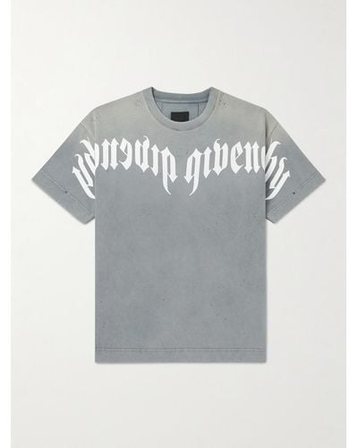 Givenchy Distressed Logo-print Cotton-jersey T-shirt - Grey