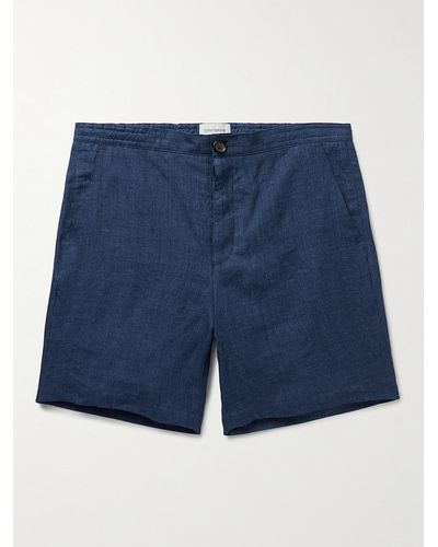Oliver Spencer Osborne Straight-leg Slub Organic Linen Shorts - Blue