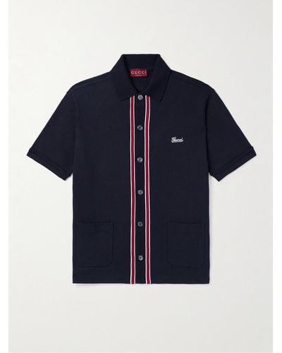 Gucci Gestreiftes Hemd aus Baumwoll-Piqué mit Logostickerei und Streifen - Blau