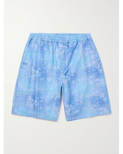 CDLP Wide-leg Printed Tm Lyocell And Linen-blend Bermuda Shorts - Blue
