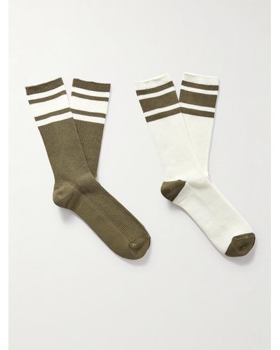 MR P. Two-pack Striped Ribbed Cotton-blend Socks - White