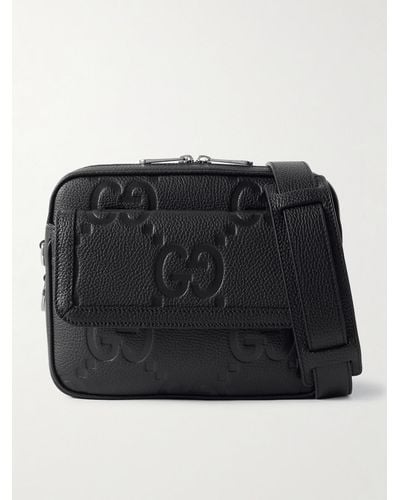 Gucci Jumbo GG Umhängetasche aus vollnarbigem Leder mit Logoprägung - Schwarz