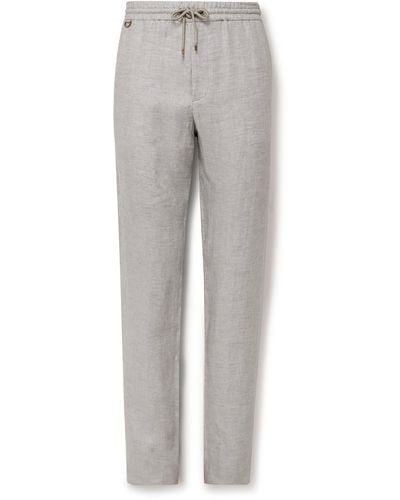 Agnona Straight-leg Linen-twill Drawstring Suit Pants - Gray