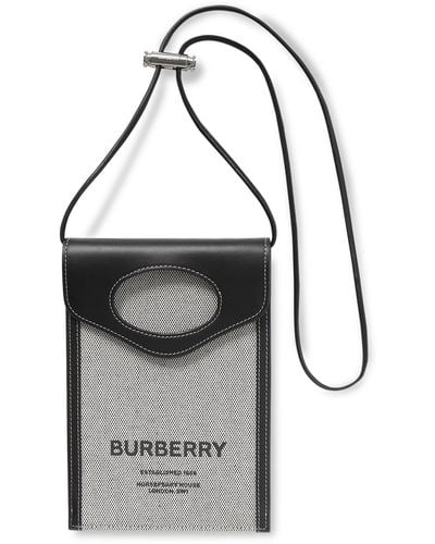 Burberry Leather-trimmed Logo-print Canvas Pouch With Lanyard - Gray