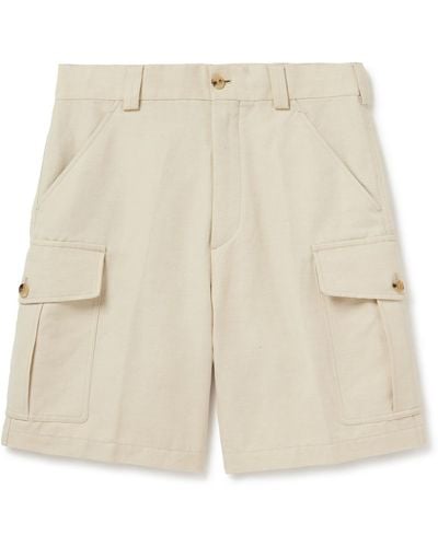 Loro Piana Bizen Wide-leg Cotton And Linen-blend Canvas Cargo Shorts - Natural